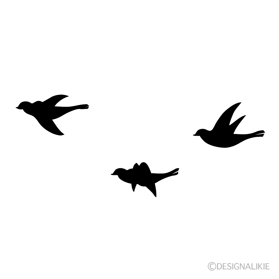 空飛ぶ小鳥シルエットイラストのフリー素材 イラストイメージ