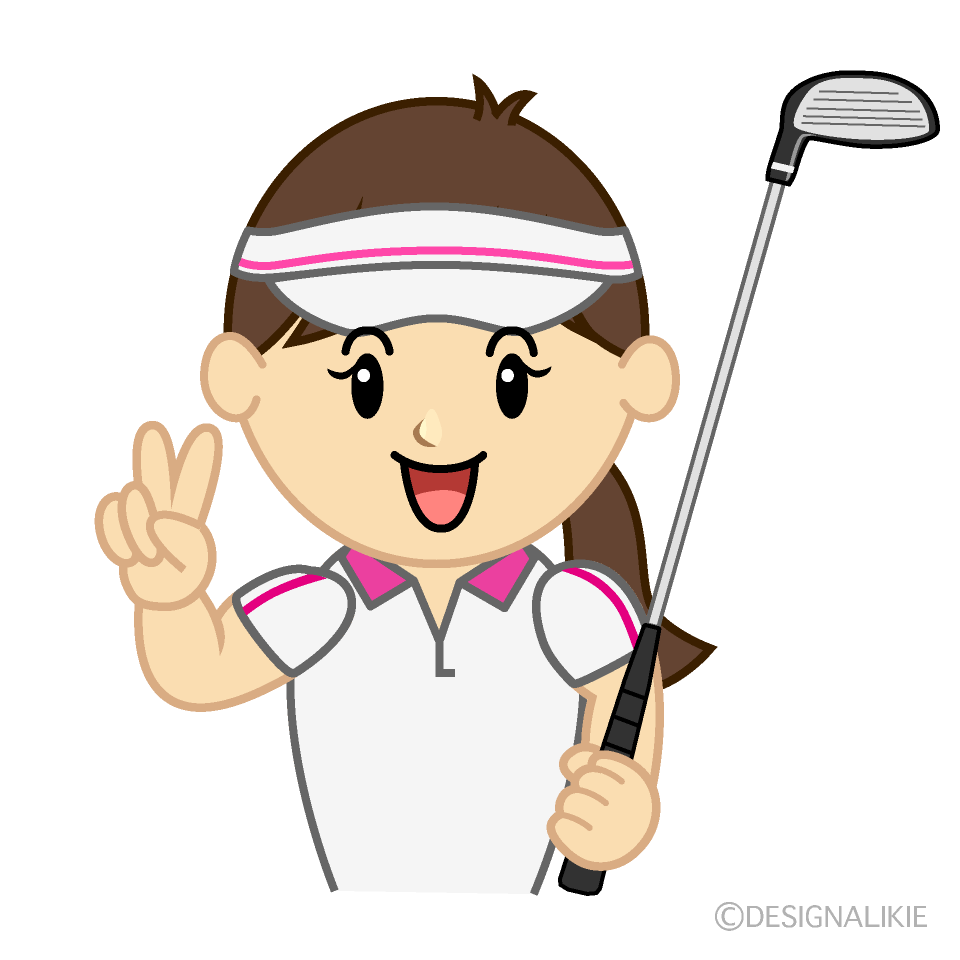ピースする女子ゴルフイラストのフリー素材 イラストイメージ