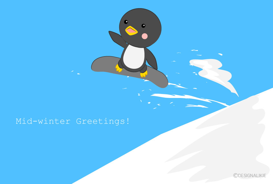スノーボードをするペンギンイラストのフリー素材 イラストイメージ