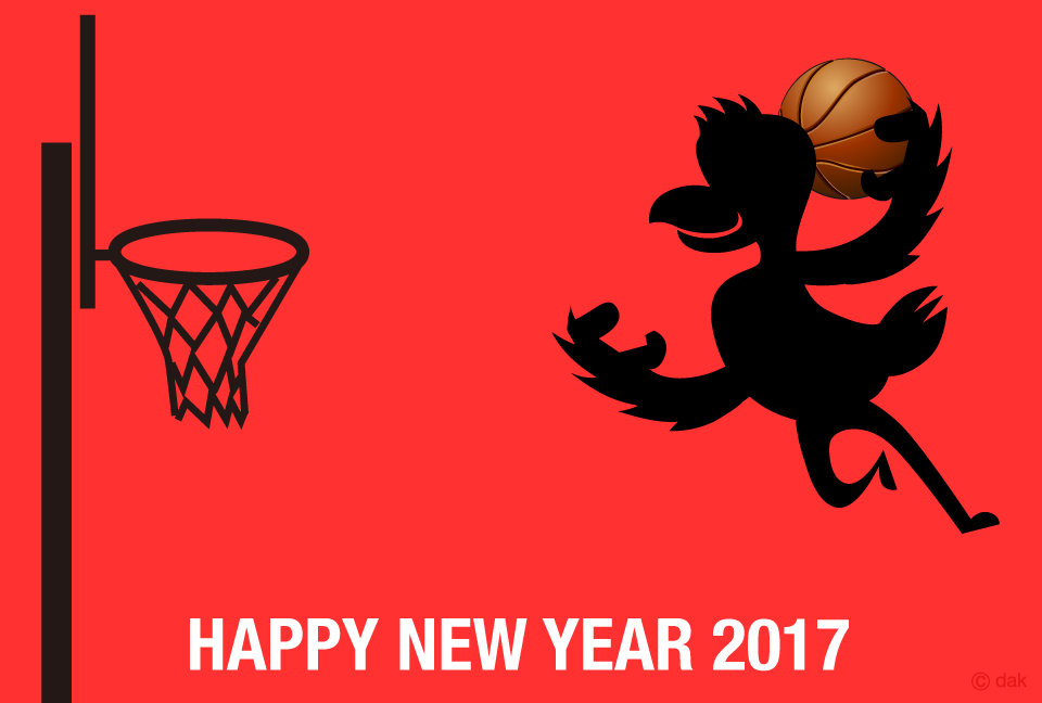 バスケットボールの酉年年賀状イラストのフリー素材 イラストイメージ
