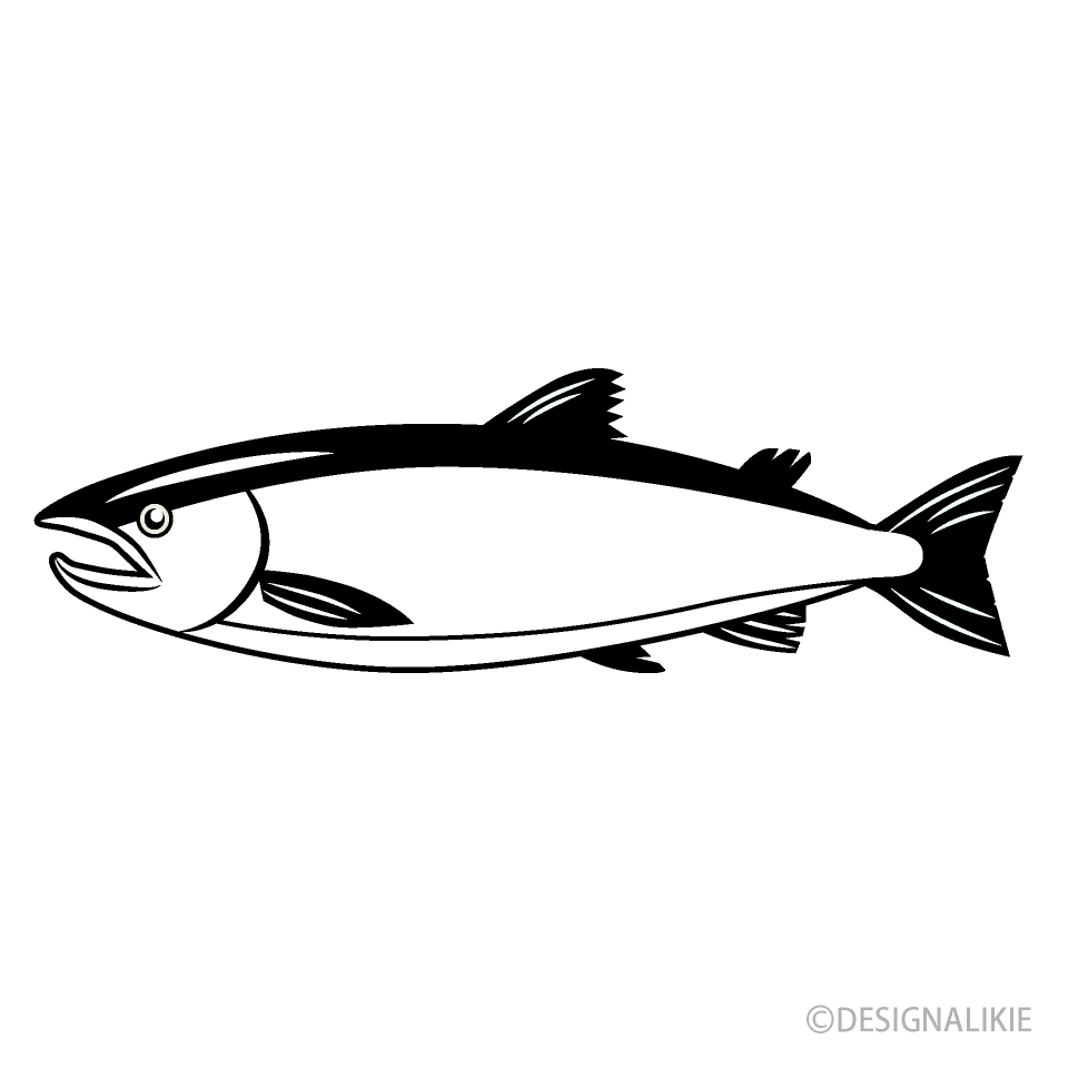白黒の鮭イラストのフリー素材 イラストイメージ