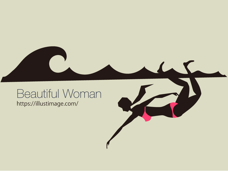海で泳ぐ女性シルエットの無料イラスト素材 イラストイメージ