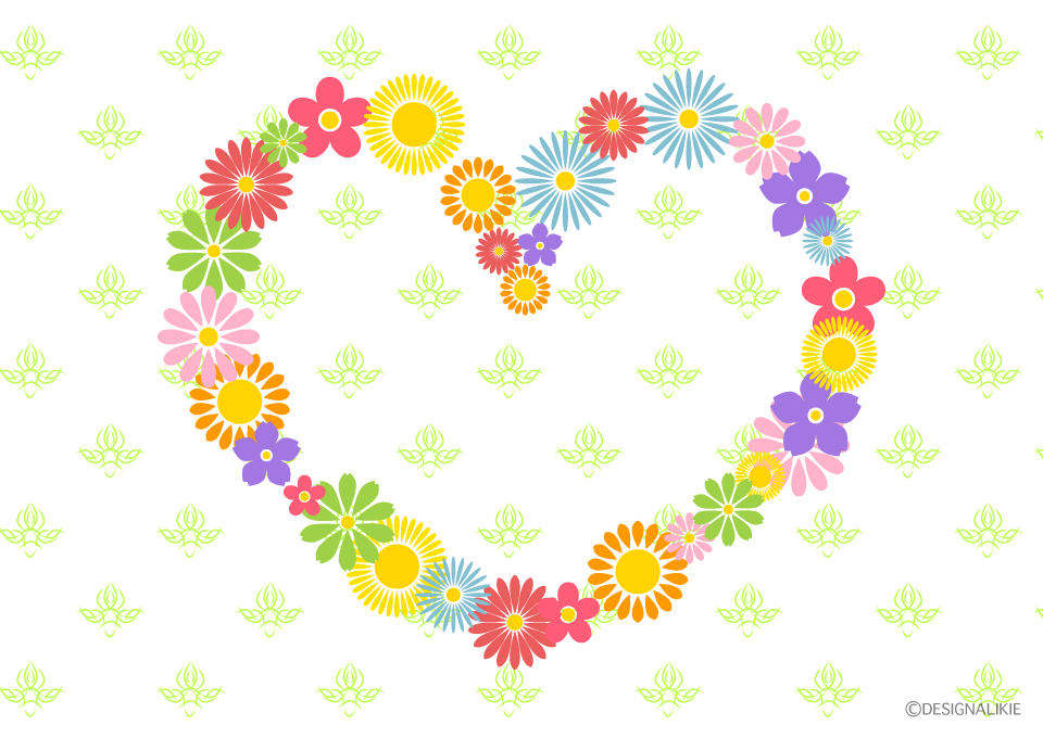 花のハートマーク壁紙の無料イラスト素材 イラストイメージ