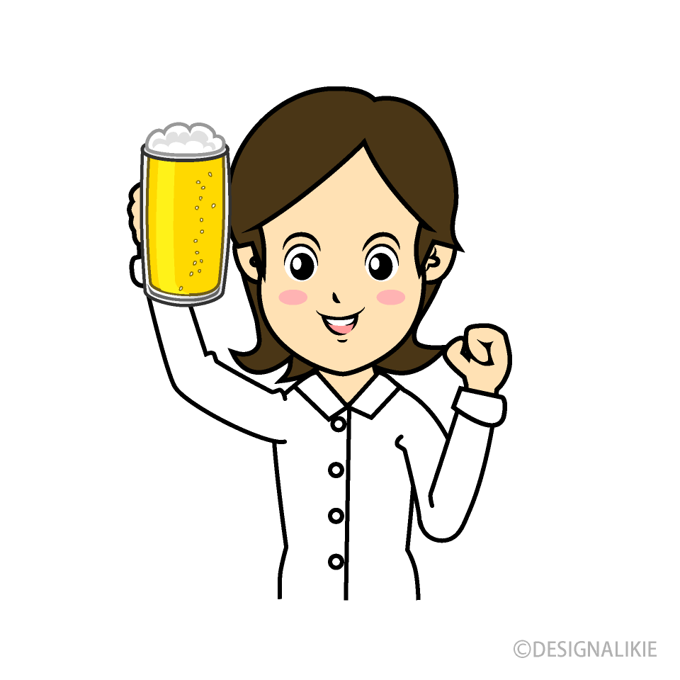 ビールで乾杯する女性イラストのフリー素材 イラストイメージ