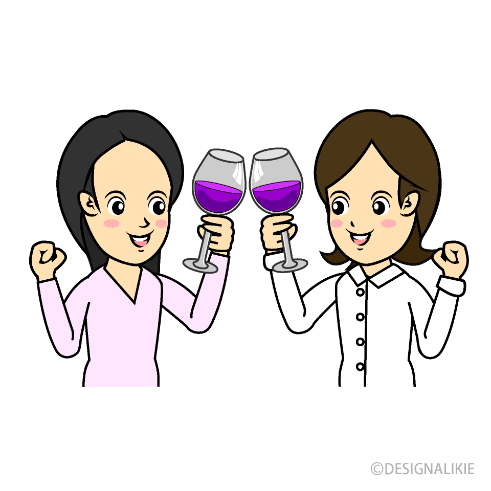 ワインで乾杯する女子会の無料イラスト素材 イラストイメージ