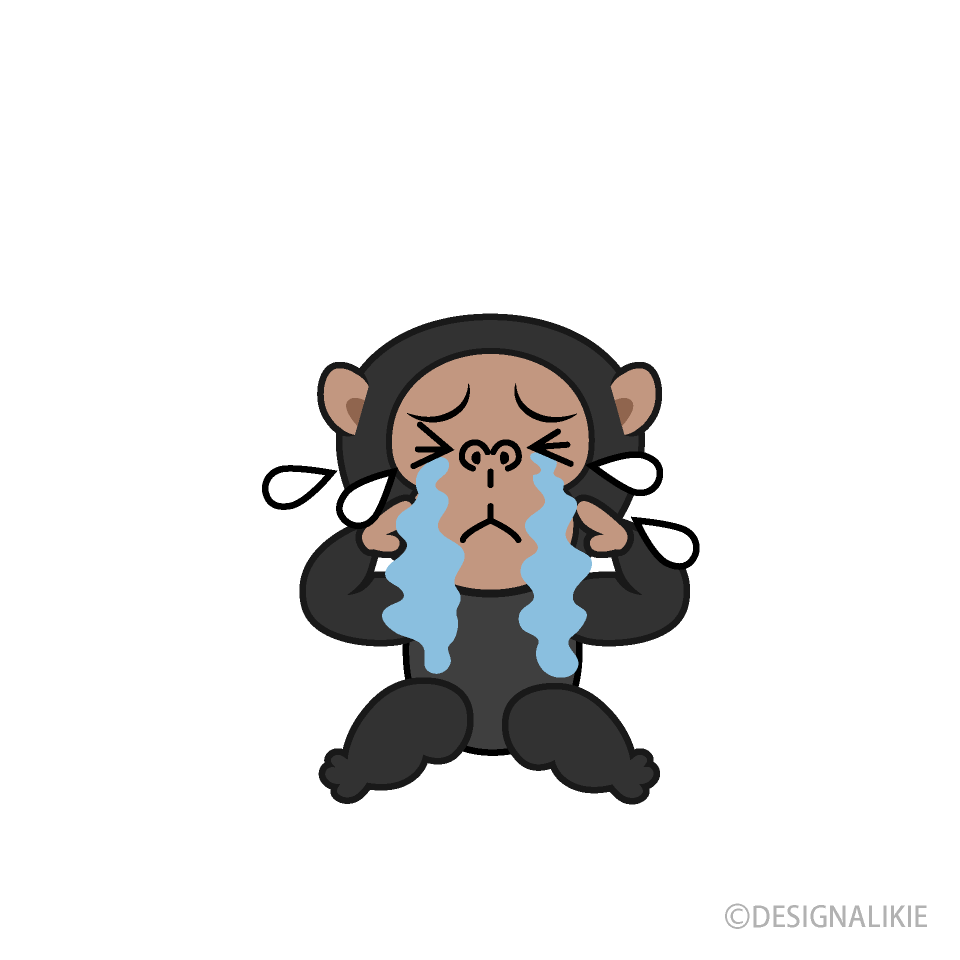 泣くチンパンジーキャライラストのフリー素材 イラストイメージ
