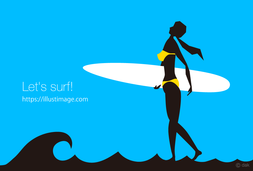 サーフィンを楽しむ女性のグラフィックの無料イラスト素材 イラストイメージ