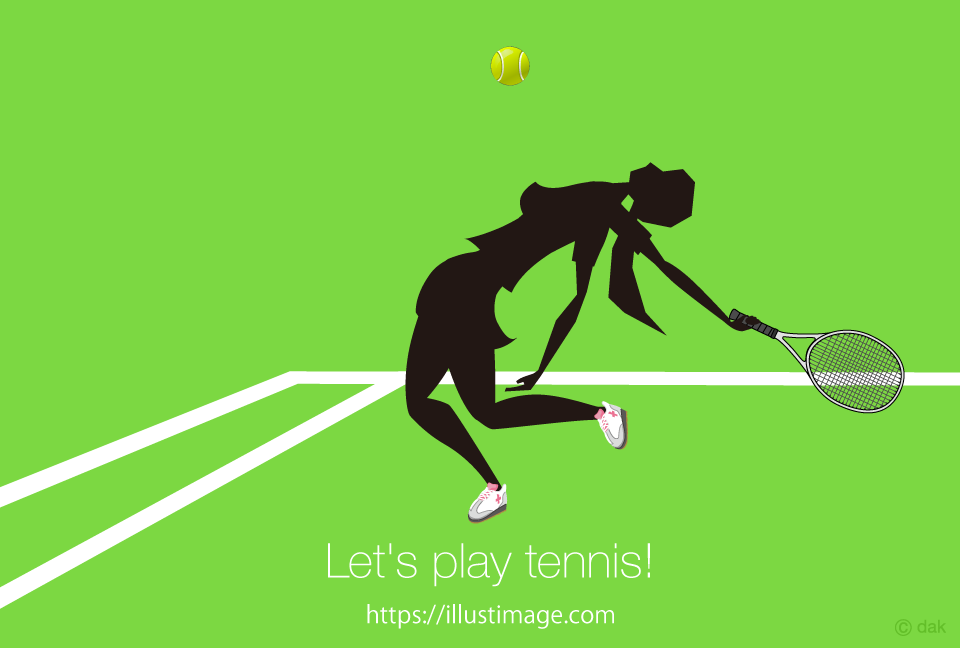 テニスでサーブする女性のグラフィックイラストのフリー素材 イラストイメージ