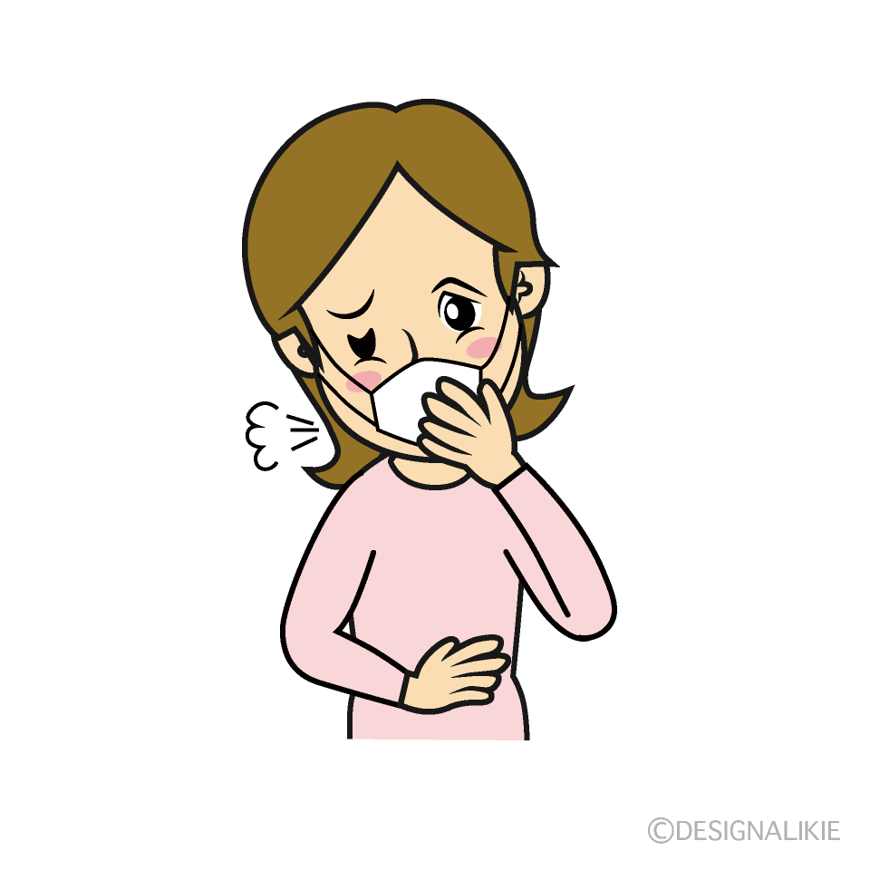 風邪で咳をする女性イラストのフリー素材 イラストイメージ
