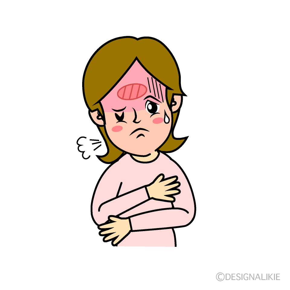 インフルエンザで高熱の女性イラストのフリー素材 イラストイメージ