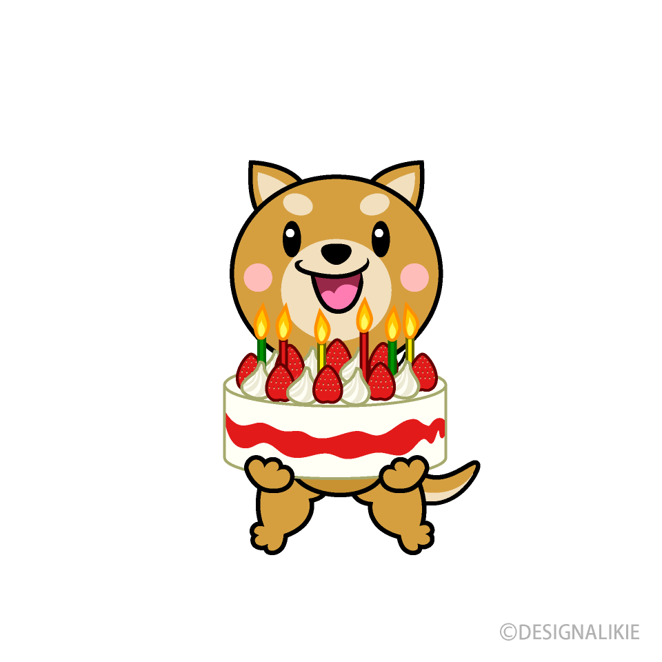 誕生日の柴犬キャライラストのフリー素材 イラストイメージ