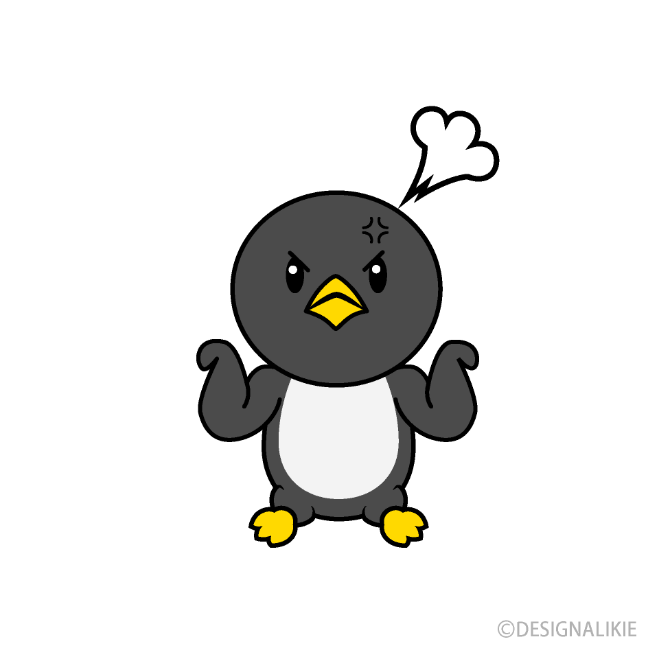 怒るペンギンキャライラストのフリー素材 イラストイメージ