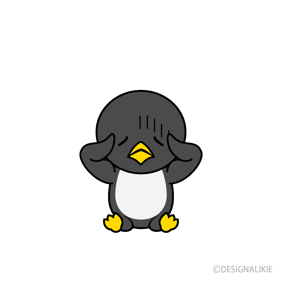 悩むペンギンキャライラストのフリー素材 イラストイメージ