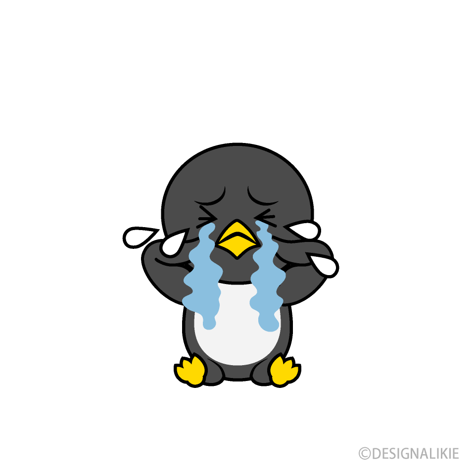 泣くペンギンキャライラストのフリー素材 イラストイメージ