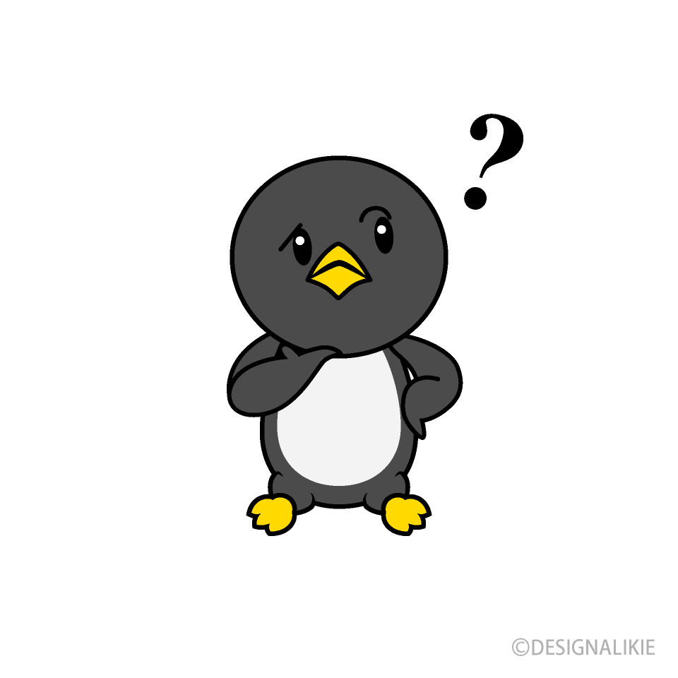 考えるペンギンキャライラストのフリー素材 イラストイメージ
