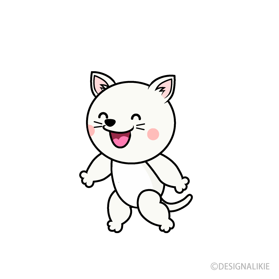 歩く白猫キャライラストのフリー素材 イラストイメージ