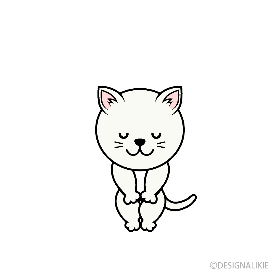 お辞儀白猫キャライラストのフリー素材 イラストイメージ
