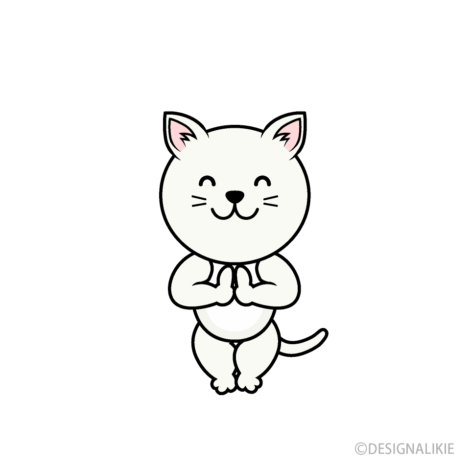 感謝する白猫キャライラストのフリー素材 イラストイメージ