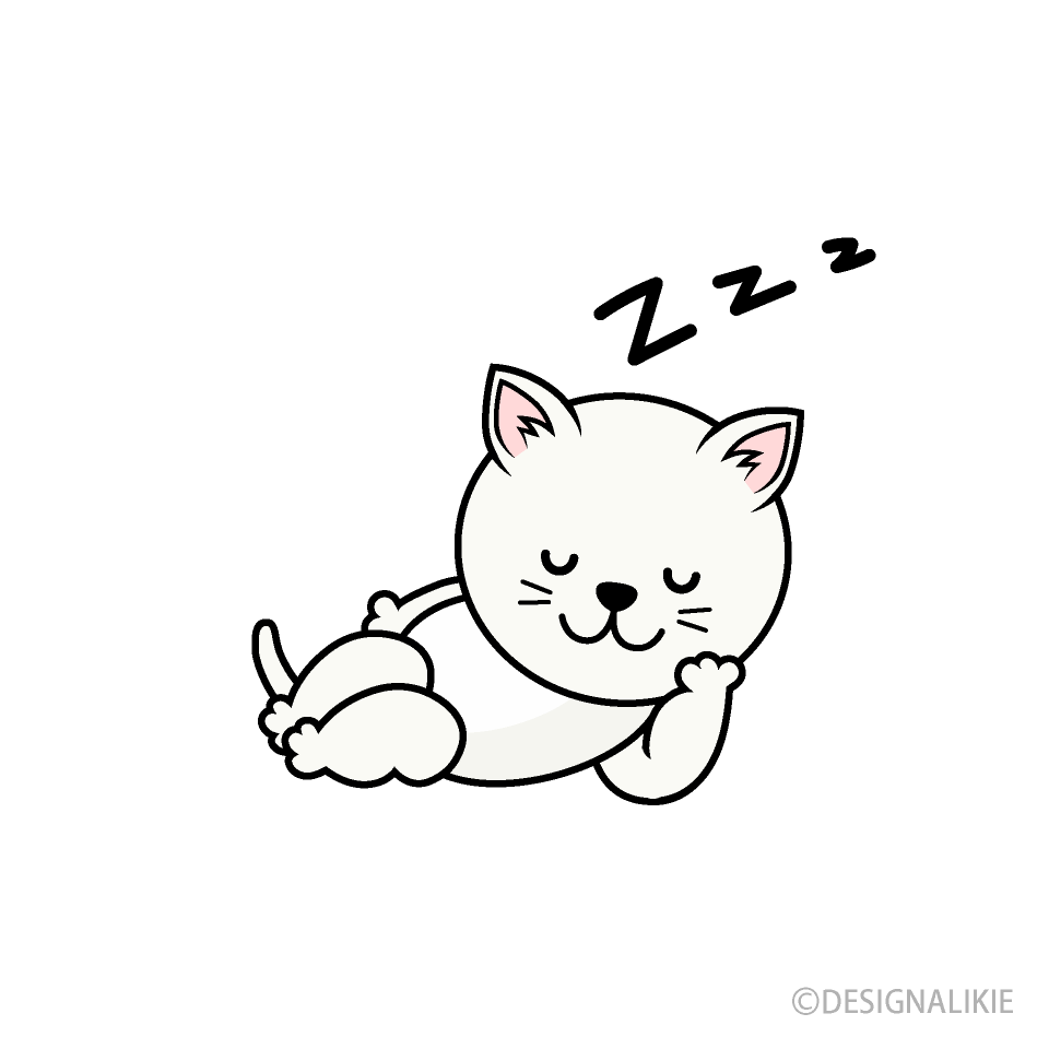 寝る白猫キャライラストのフリー素材 イラストイメージ