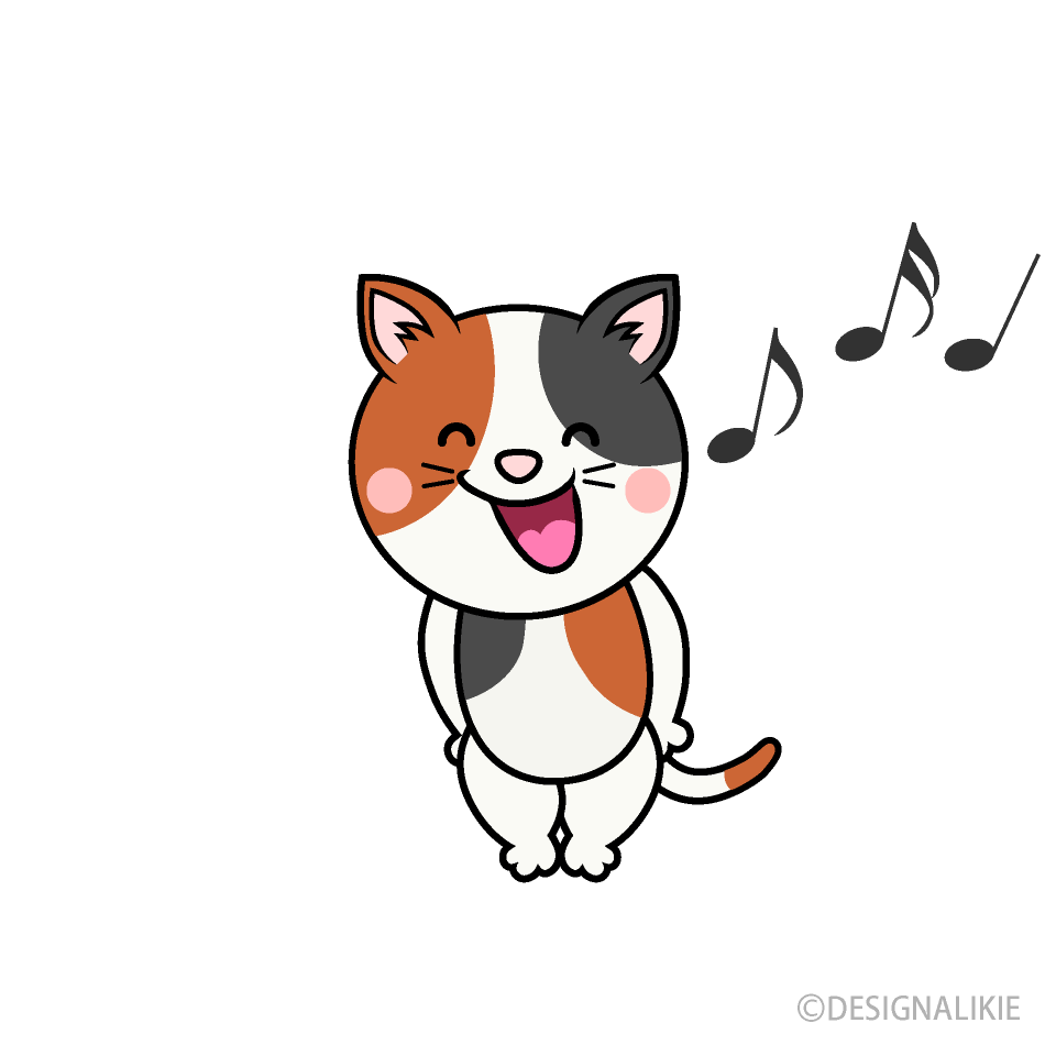 歌う三毛猫キャライラストのフリー素材 イラストイメージ