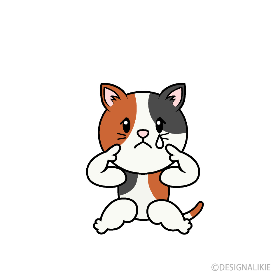 悲しい三毛猫キャライラストのフリー素材 イラストイメージ