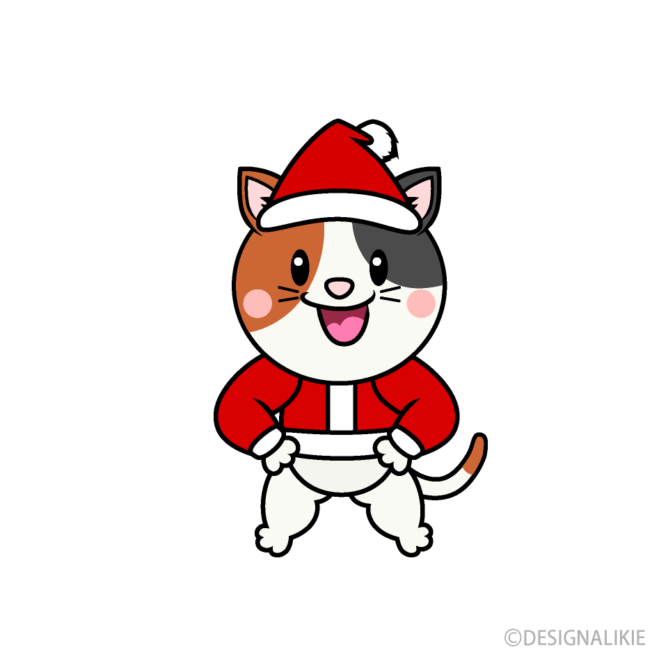 クリスマスの三毛猫キャライラストのフリー素材 イラストイメージ