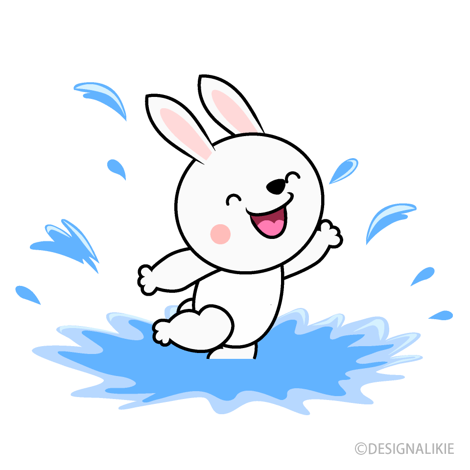 水遊びするウサギキャライラストのフリー素材 イラストイメージ