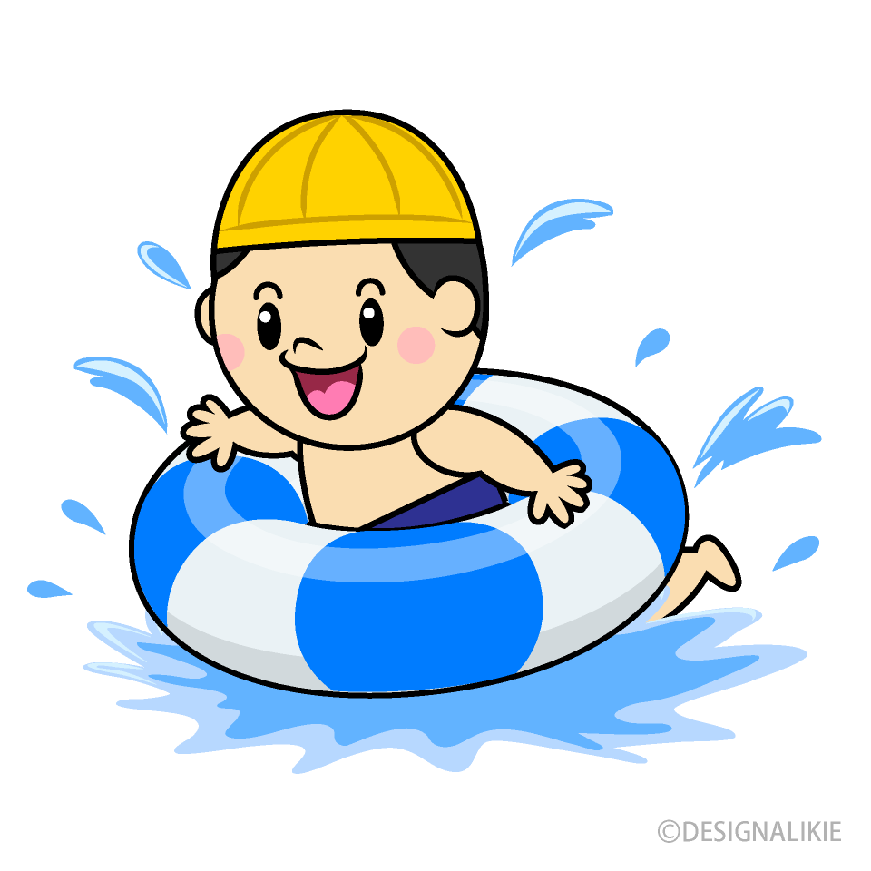 浮き輪で泳ぐ男の子イラストのフリー素材 イラストイメージ