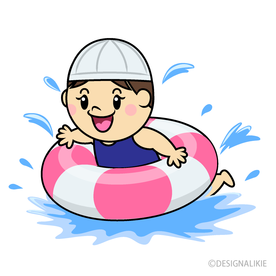 浮き輪で泳ぐ女の子イラストのフリー素材 イラストイメージ