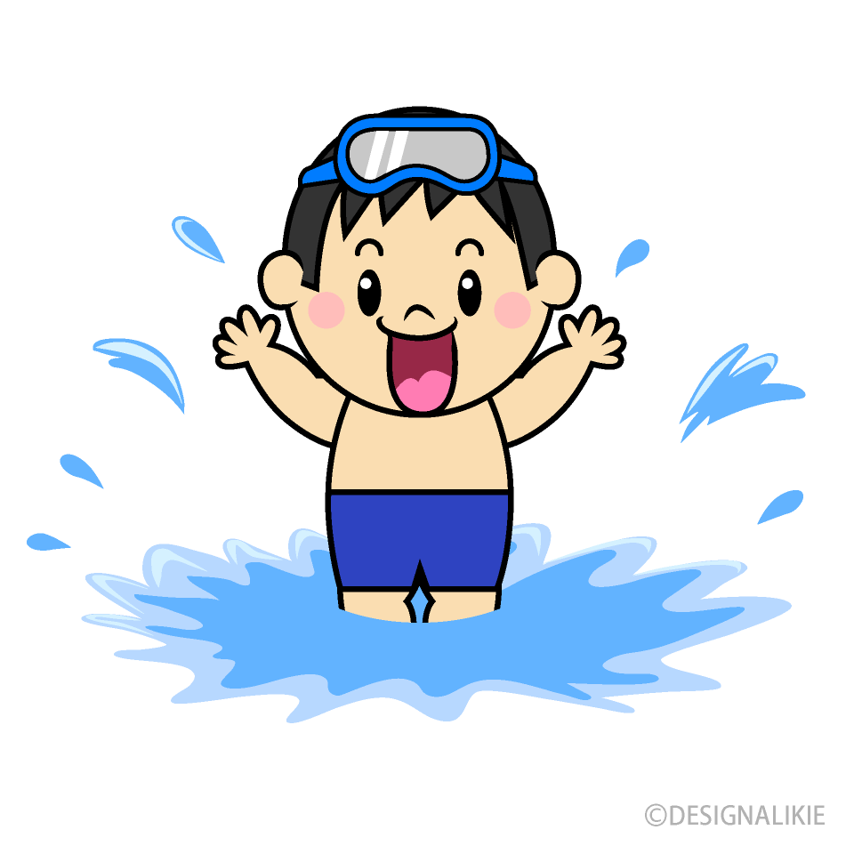 海で浮き輪で泳ぐ男の子イラストのフリー素材 イラストイメージ