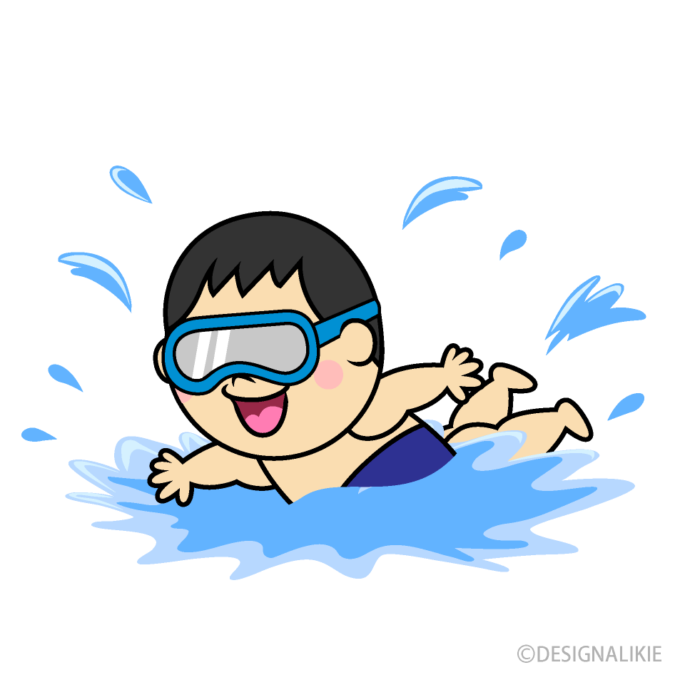 海水浴で泳ぐ男の子イラストのフリー素材 イラストイメージ