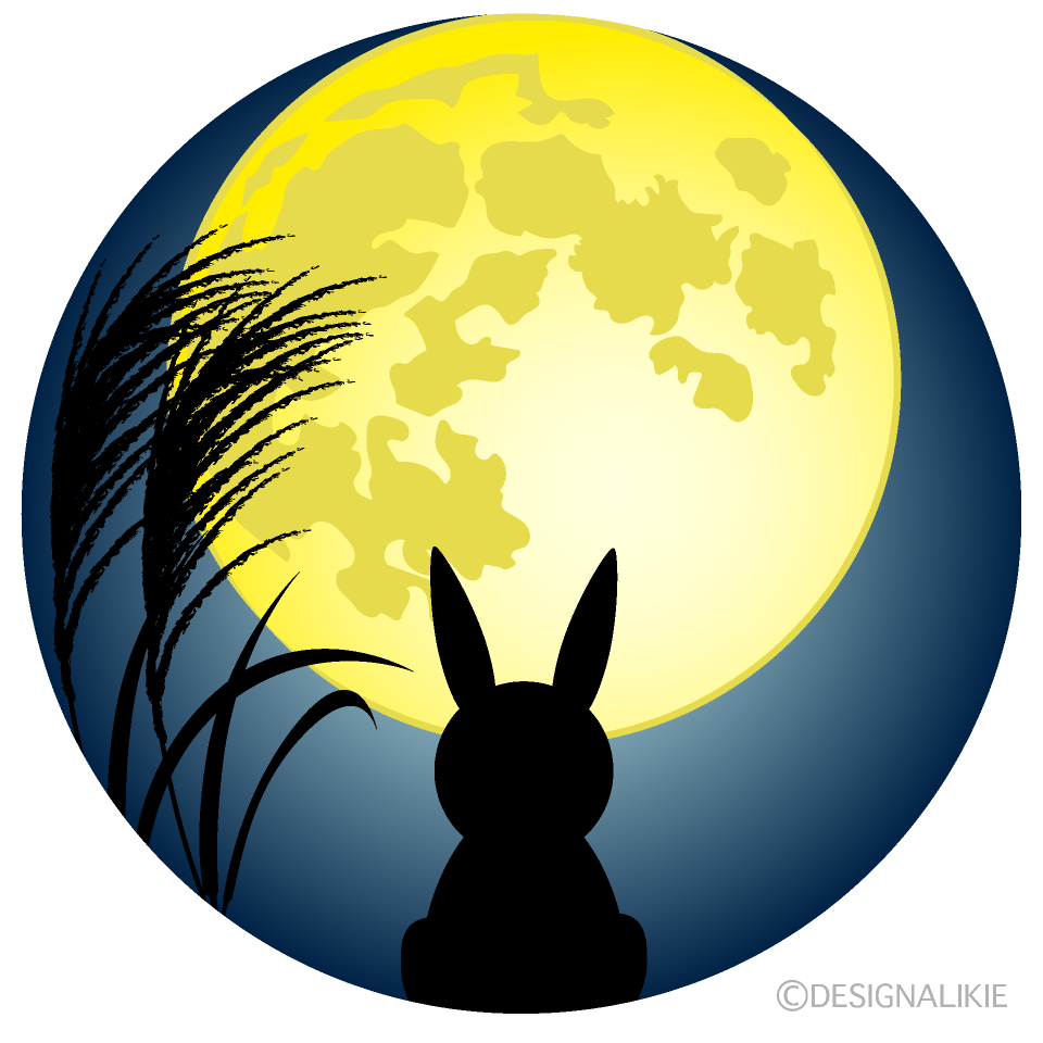 満月と兎シルエットイラストのフリー素材 イラストイメージ
