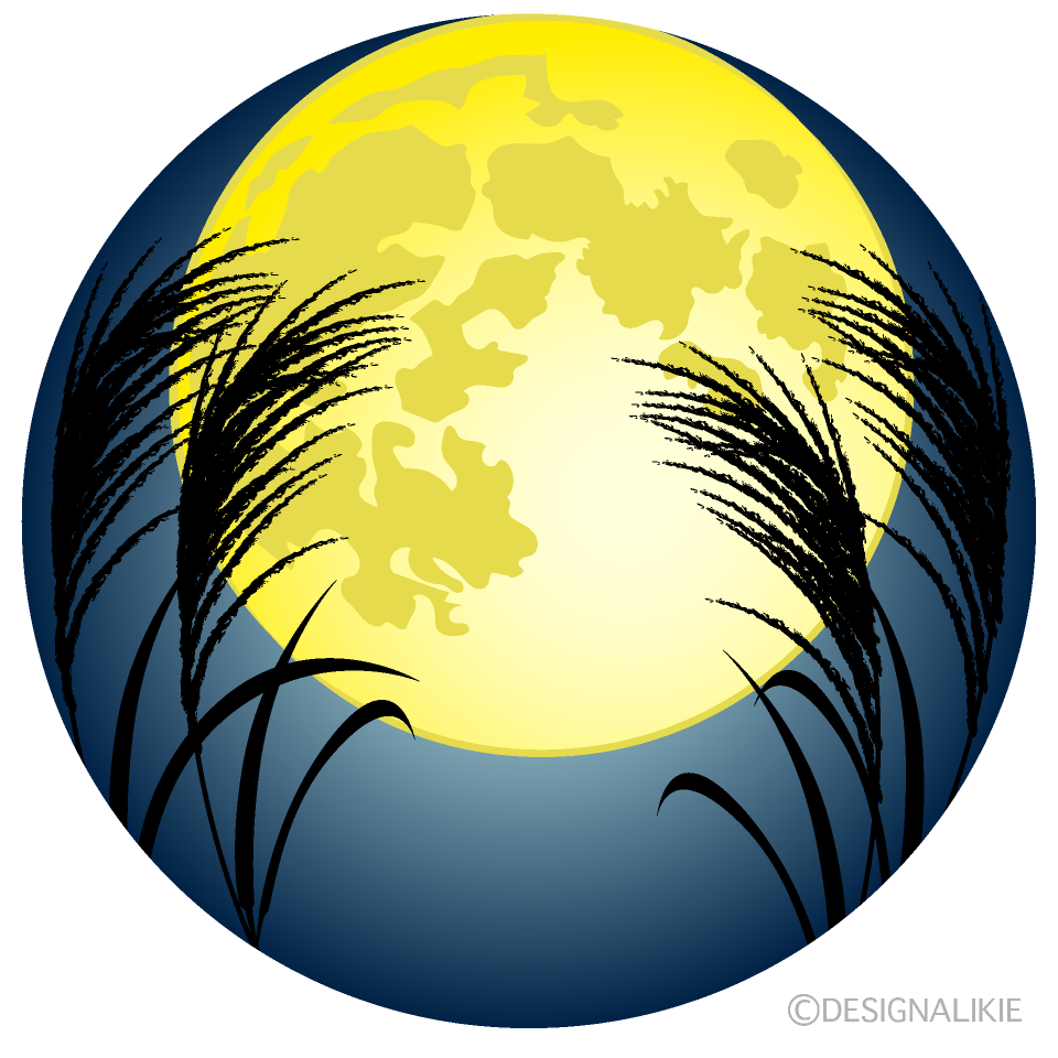 満月とススキシルエットイラストのフリー素材 イラストイメージ