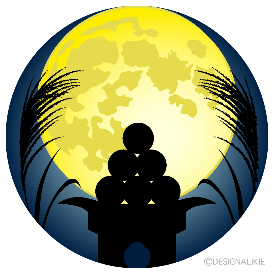 満月と月見団子シルエットイラストのフリー素材 イラストイメージ