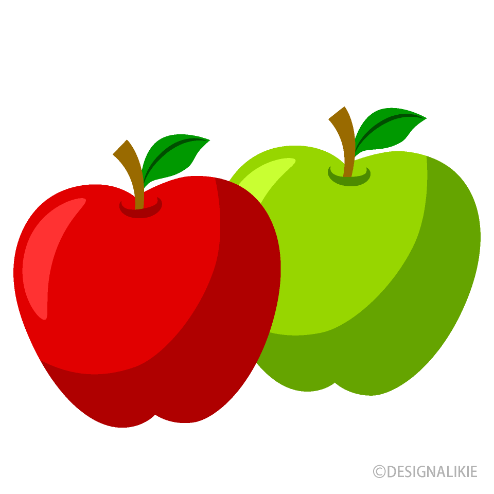赤リンゴと青リンゴイラストのフリー素材 イラストイメージ