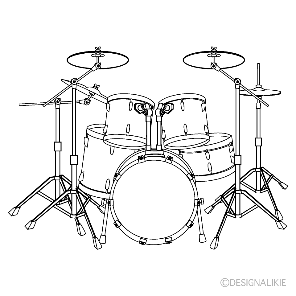 白黒ドラムセットイラストのフリー素材 イラストイメージ