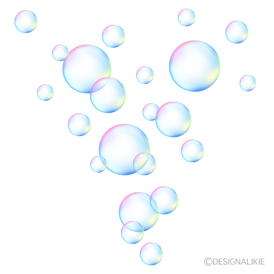 上昇する虹色の泡イラストのフリー素材 イラストイメージ
