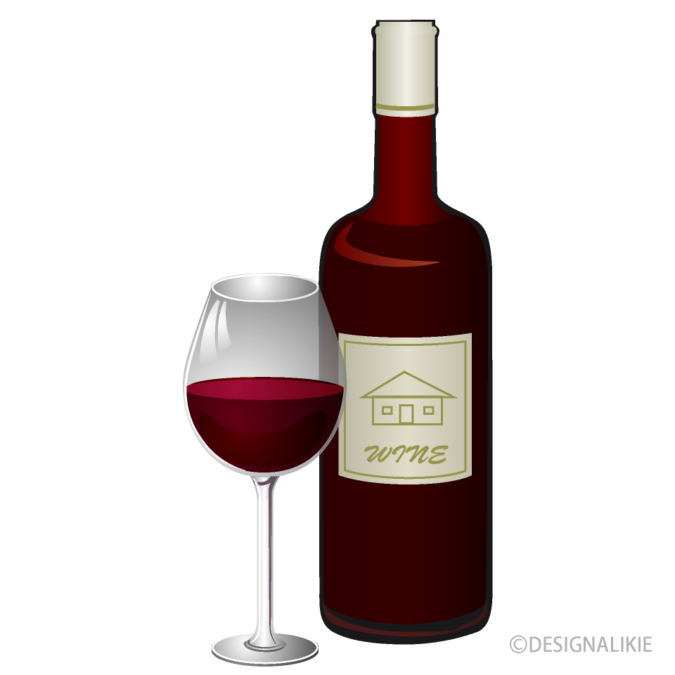 赤ワイングラスとボトルイラストのフリー素材 イラストイメージ