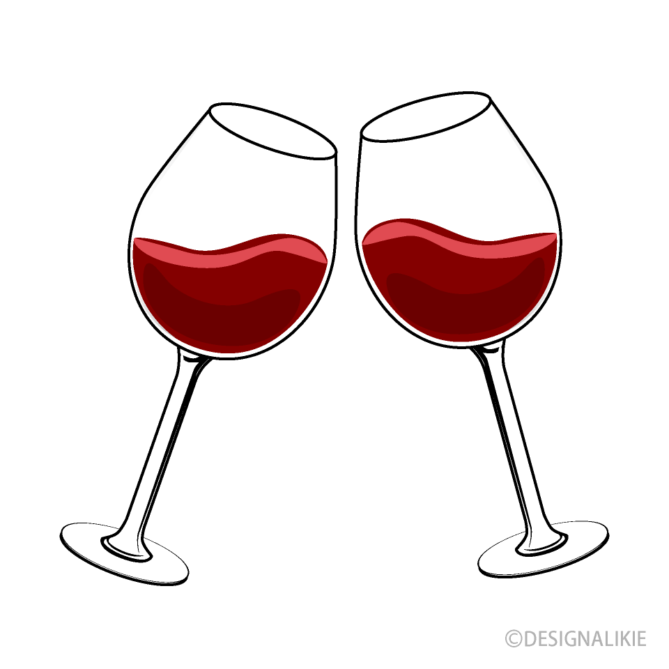 シンプルな乾杯の赤ワイングラスイラストのフリー素材 イラストイメージ