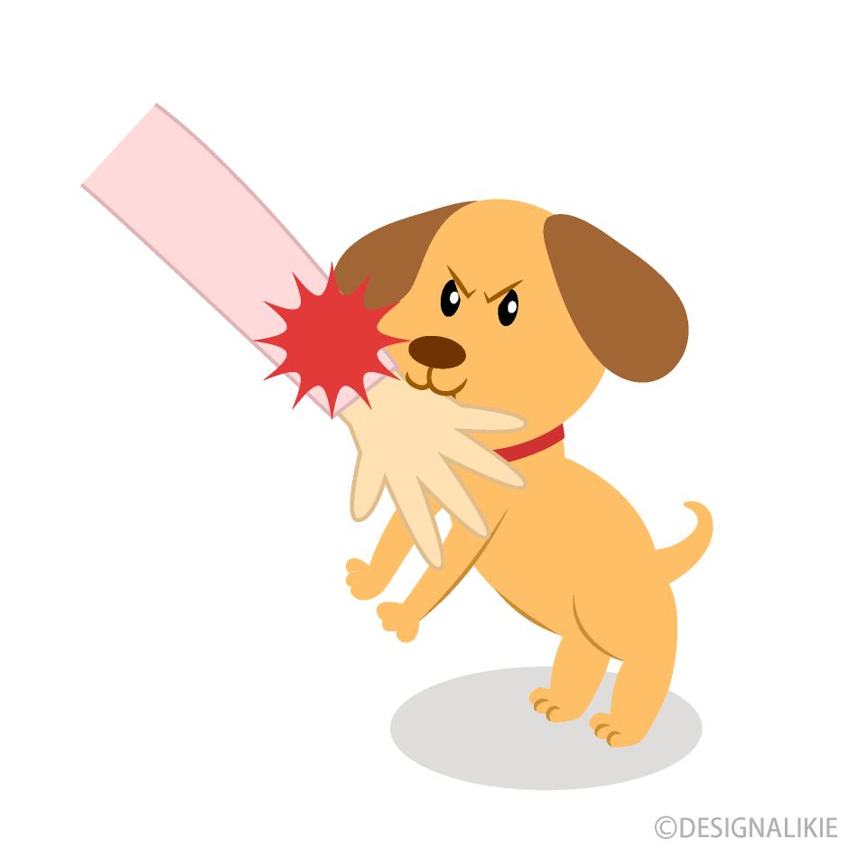 飼い犬に手を噛まれるイラストのフリー素材 イラストイメージ