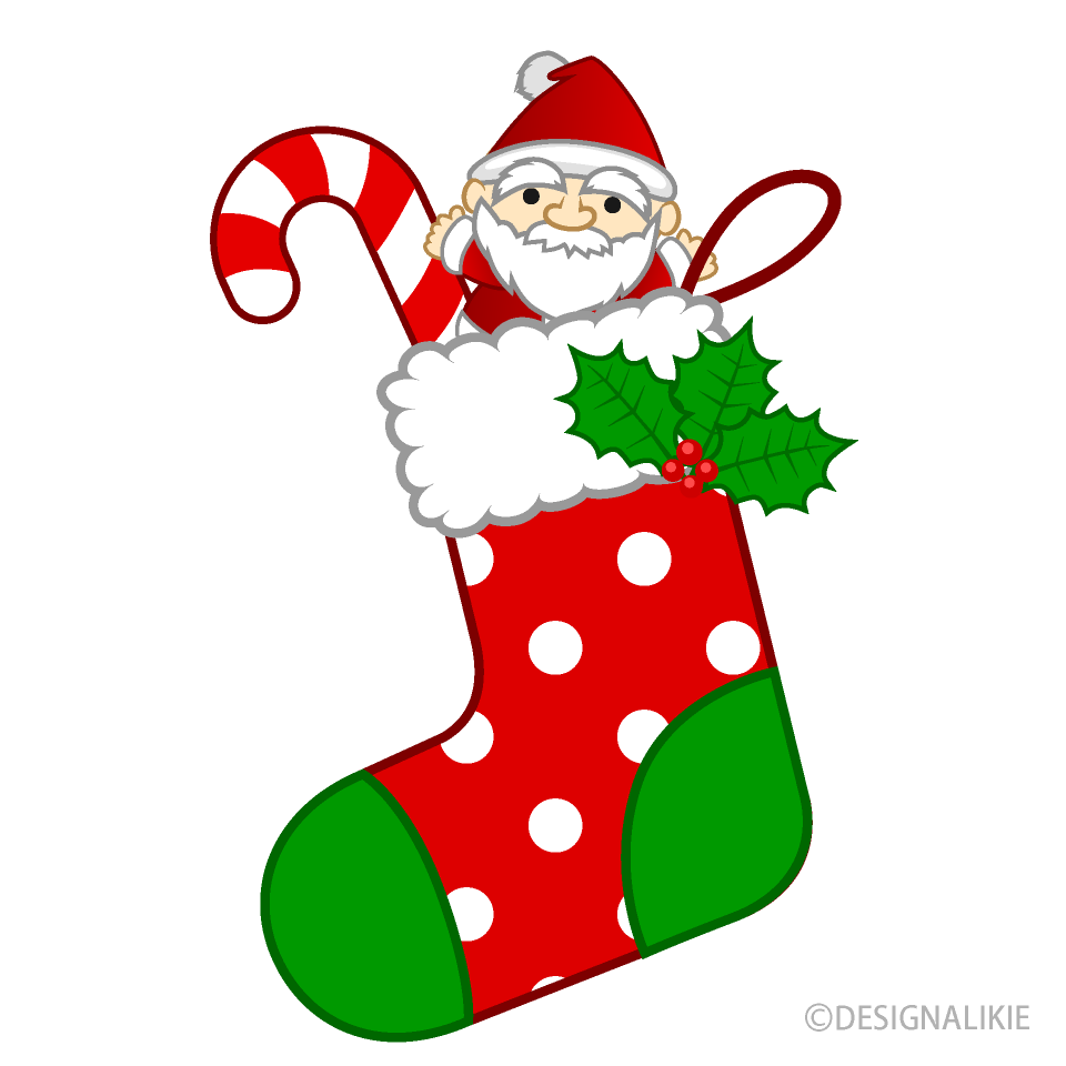 サンタのクリスマス靴下イラストのフリー素材 イラストイメージ