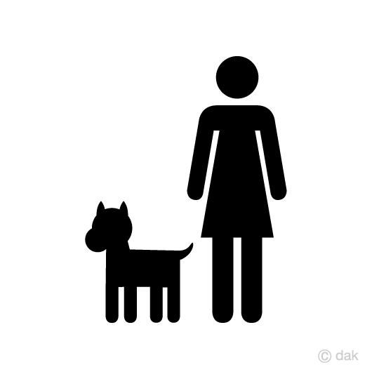 ペットと女性のピクトグラムイラストのフリー素材 イラストイメージ