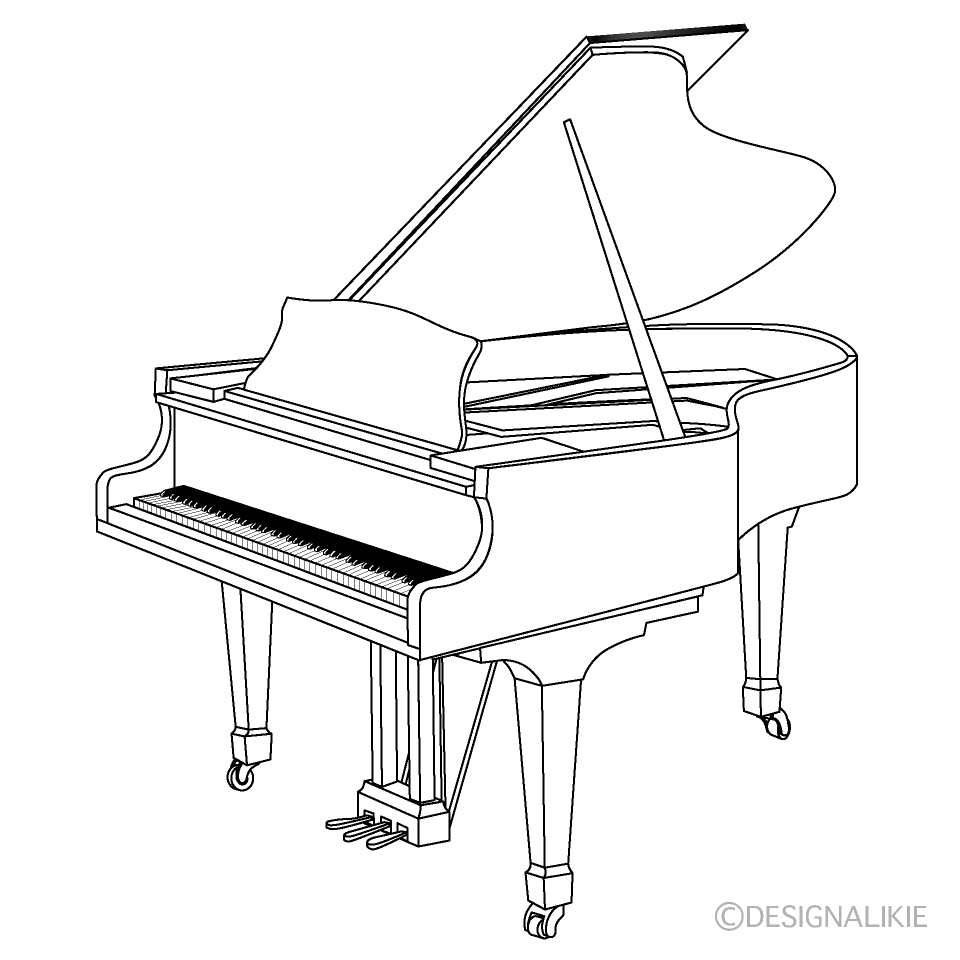 白黒のピアノイラストのフリー素材 イラストイメージ