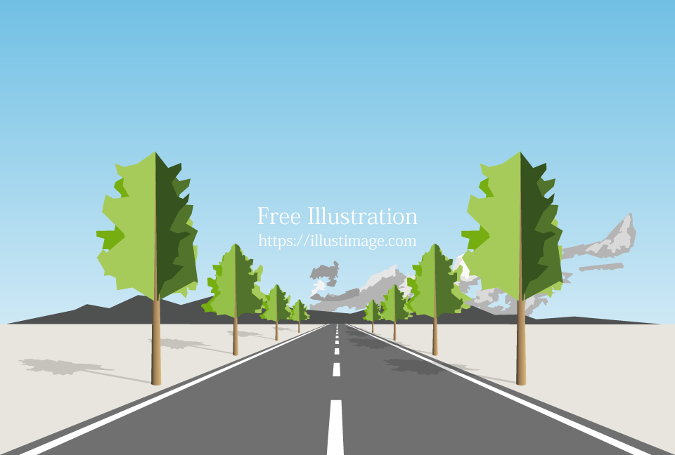 並木の道路イラストのフリー素材 イラストイメージ