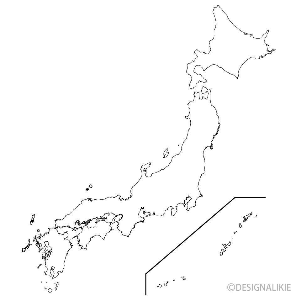 白黒の日本地図イラストのフリー素材 イラストイメージ