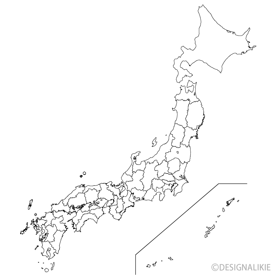 白黒の都道府県日本地図イラストのフリー素材｜イラストイメージ