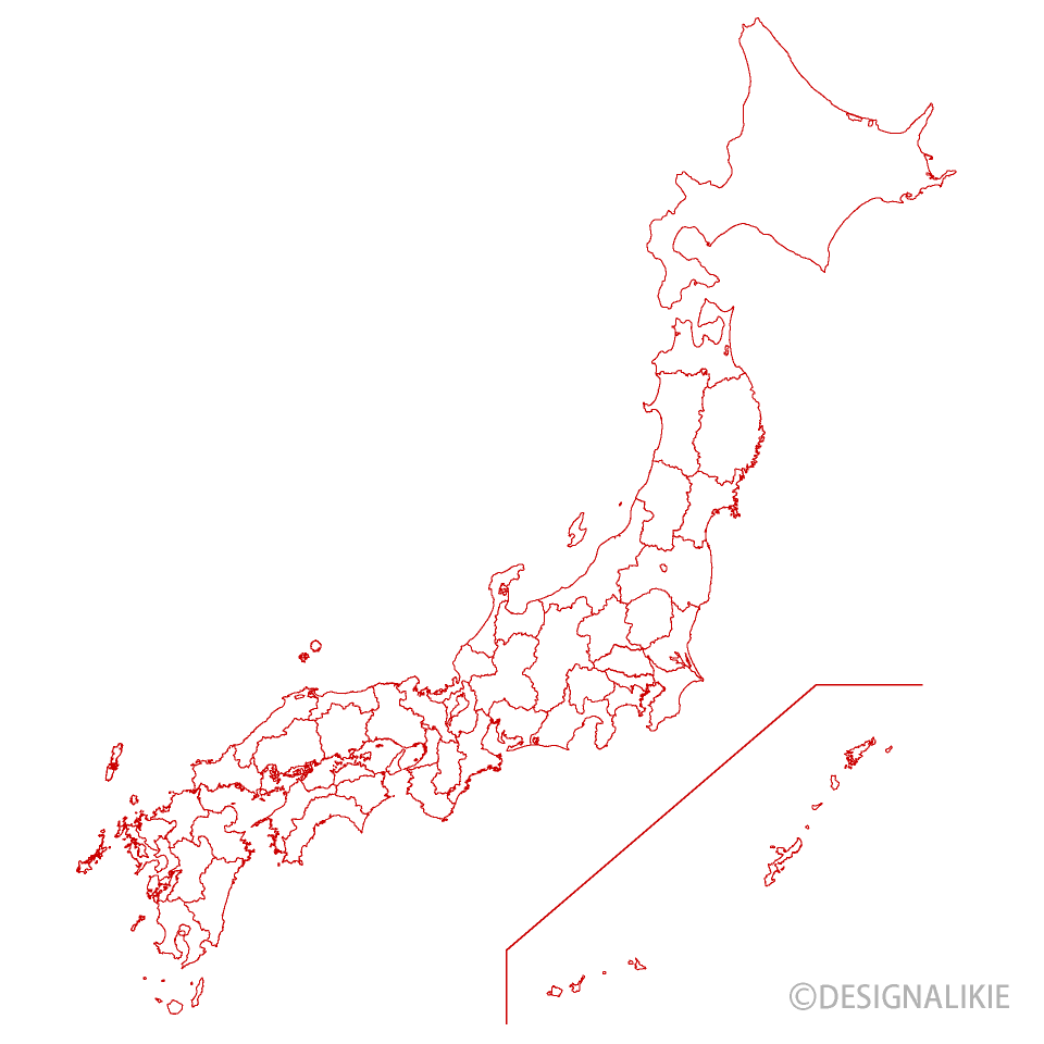 赤線の都道府県日本地図イラストのフリー素材 イラストイメージ