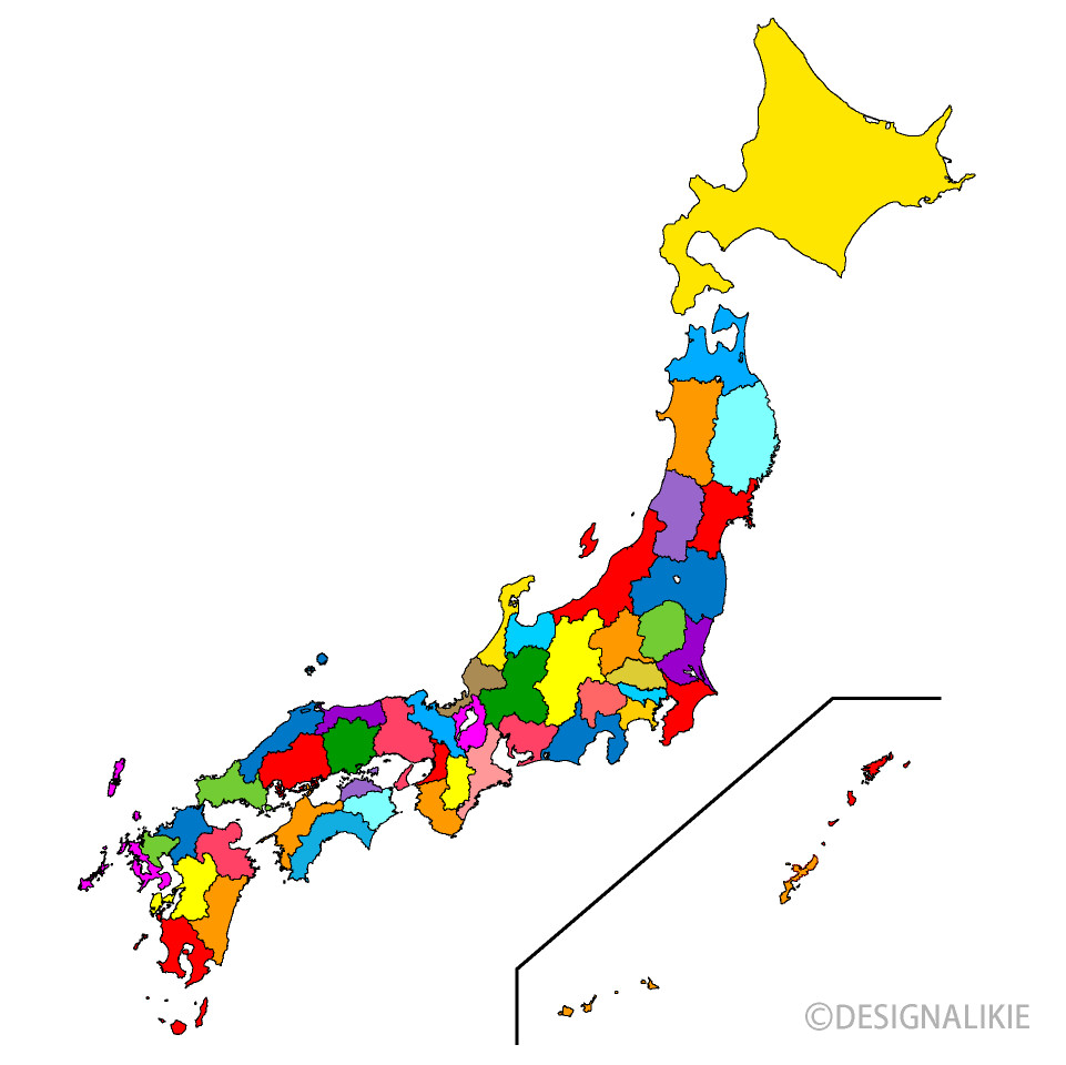 カラフルな都道府県日本地図イラストのフリー素材 イラストイメージ