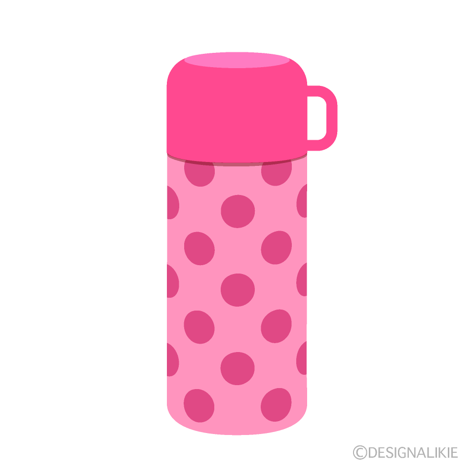 ピンク水玉の水筒イラストのフリー素材 イラストイメージ