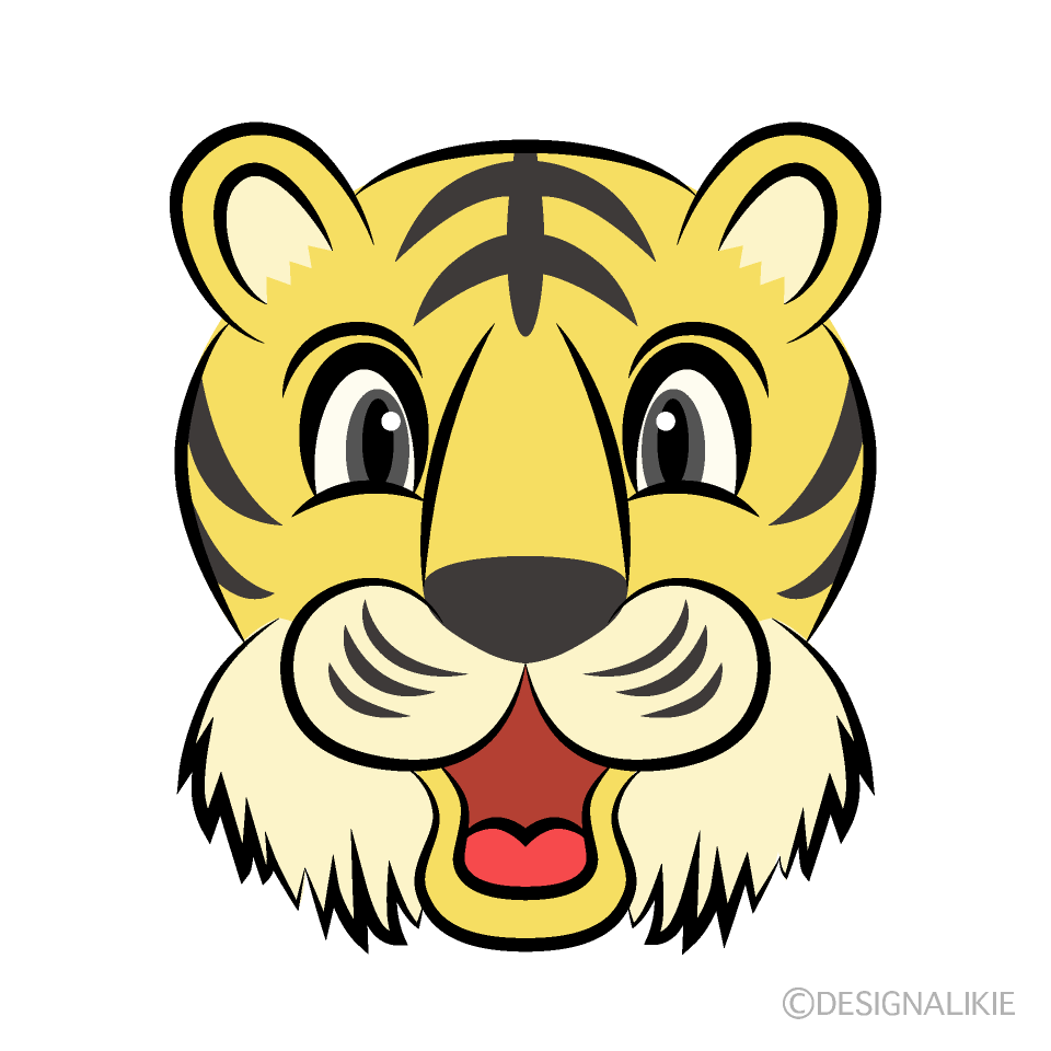 口を開けた正面の虎顔イラストのフリー素材 イラストイメージ